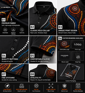 Aboriginal Polo Shirts Custom Logo Quick Dry Polo Shirt UPF 50 Indigenous Art <b>Inspired</b> Design - Product Image 2