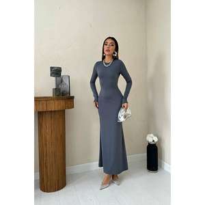 Elegante Vestido Largo Ajustado Gris con Cintura Natural, Diseño Sencillo, Cómodo para la Noche - Product Image 5