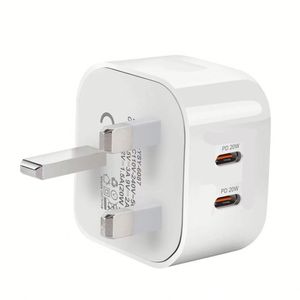 อะแดปเตอร์ชาร์จโทรศัพท์แบบติดผนัง รองรับ PD 20W 40W ชาร์จเร็ว สำหรับโทรศัพท์ 12 13 สีขาว ของอังกฤษ พร้อมพอร์ต USB-C คู่ - Product Image 2