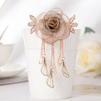 Pince à cheveux élégante en organza et fil de soie, motif rose porte-bonheur, 7,5 cm, pour demi-queue de cheveux horizontale, style quotidien printanier