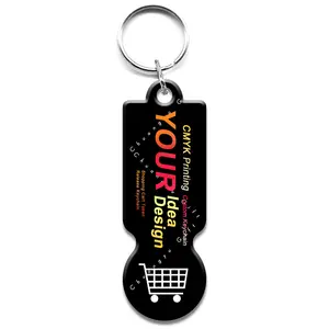 Designer Metal Key Ring Sublimation Shopping Cart Chip Tokens Coin Holder Key Chain 1 EURO Custom Trolley Coin Keychain