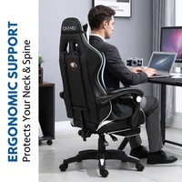 Chaise de jeu industrielle en cuir AOR - Chaise inclinable ergonomique avec accoudoirs réglables, base oscillante et rembourrage en coton
