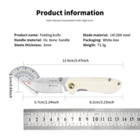 Couteau pliant tactique de survie et de camping EDC Yeehand FK-306 à lame tranchante, personnalisable OEM, en acier 14C28N avec manche en os de bœuf
