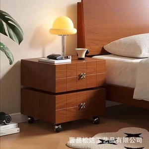 <b>Vintage</b> style wooden bedside <b>table</b>, solid wood, movable bedroom bedside storage cabinet with wheels, living room <b>side</b> <b>table</b> - Product Image 1