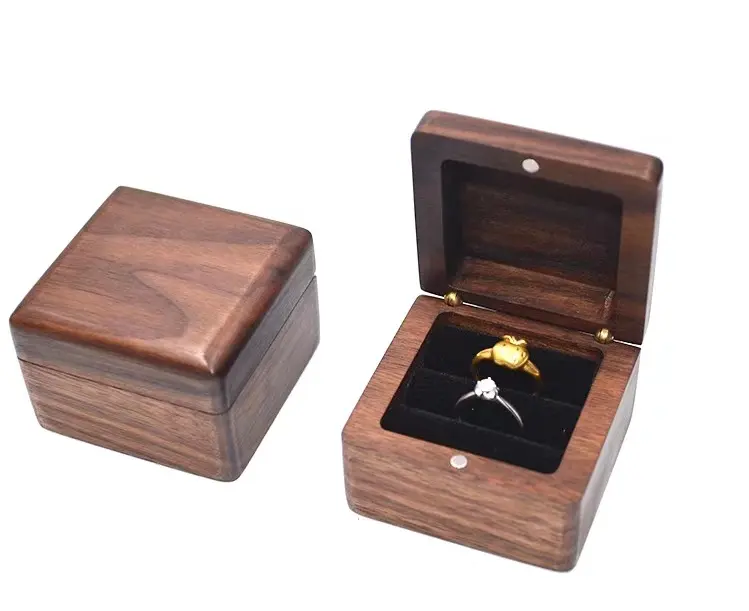 Engagement wooden double ring box rustic wedding box