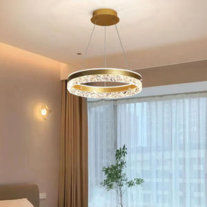 Candelabro circular colgante de lujo, anillo de oro Led, luz colgante de cristal para sala de estar - Product Image 5