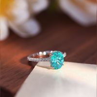 Cincin Perak 925 Lapis Emas 18K dengan Batu Paraiba Oval 7x9mm Warna Neon Biru Hijau, Perhiasan Wanita Mewah Ringan, Laris Manis