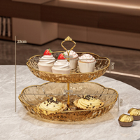 Assiette à dessert à deux étages de style restaurant, bord doré, plastique transparent PET, pour fête, mariage, vente en gros