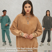 Sweatshirt Crewneck Pria Terry 420 Gsm Berkualitas Tinggi dengan Cetakan Kustom Streetwear, Logo Bordir Kustom, dan Efek Acid Wash