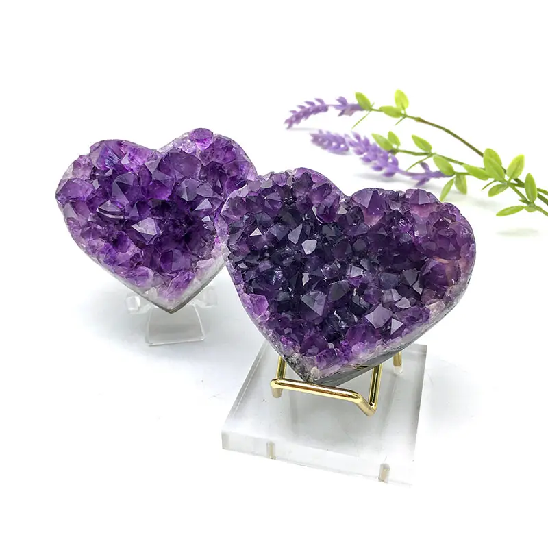 Wholesale Natural factory price amethyst cluster hearts high quality purple gemstone hearts for decoration and sale