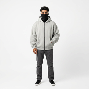 Sudadera con capucha tipo balaclava ninja para hombre, diseño más reciente 2026, 100% algodón, con cremallera, de invierno, peso pesado 450 g/m², forro polar, lavado a la piedra - Product Image 1