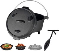 Ensemble de cuisson GSD en fonte pour extérieur avec couvercle et support, idéal pour le camping, le barbecue et la cuisson au feu, 2-en-1 avec trépied