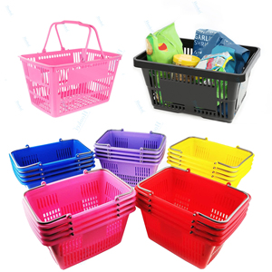 Paniers à provisions en plastique 20 L avec poignées Paniers de magasin Paniers de vente au détail avec poignées pour les fournitures d'épicerie du marché - Product Image 4