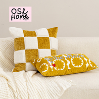Coussin décoratif à carreaux jaunes et blancs pour la décoration de canapé de maison d'hôtes, housse de coussin pour ameublement doux