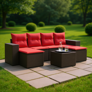 Set Divano da Giardino in Polyrattan Marrone con Cuscini, 6 Posti, Arredamento da Esterno dal Design Contemporaneo - Product Image 2