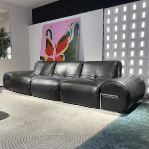 Retour aux anciens Canapé de salon Minimalisme moderne Canapé droit à haute quality3-seater en cuir à peau entière - Product Image 1