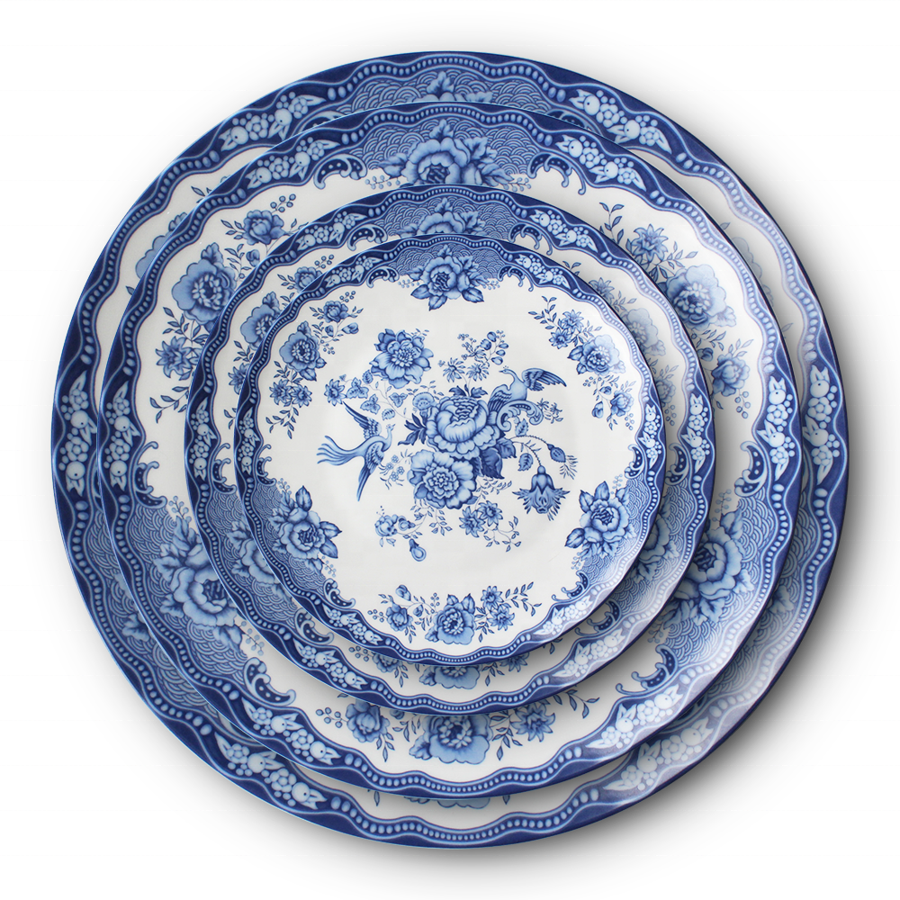 Blauw Pioen Ontwerp Elegante Bone China Diner Platen