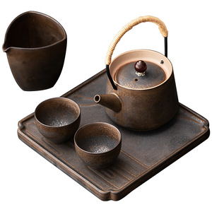Retro Ceramic <b>Tea</b> <b>Set</b> With Teapot And Two <b>Cups</b> Portable Kung Fu <b>Tea</b> Travel <b>Set</b> Dehua Pottery Irregular Shape - Product Image 5
