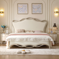 Lit king-size réglable en bois de hêtre massif, style américain d'inspiration française, avec revêtement en cuir confortable, pour chambre à coucher de luxe