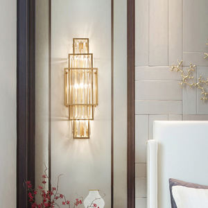 Nuevo diseño moderno cristal pared luz Led pasillo escalera comedor material metálico color dorado lámpara de pared interior - Product Image 1