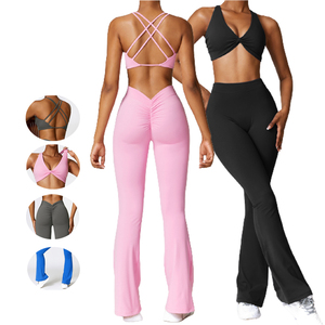 Yoke Wholesale High Quality Lightweight Seamless Workout Suit Running Sportswear Yoga Bra <strong>Flare</strong> <strong>Leggings</strong> Women's Clothing Gym - Product Image 1