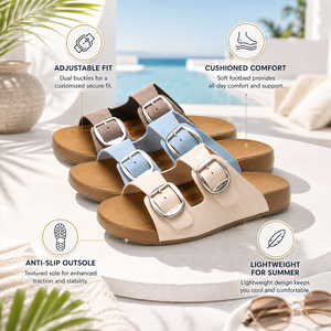 2026 New Fashion Women <b>Flat</b> <b>Sandals</b> PU Upper Rubber Midsole Buckle Strap Open Toe Casual Slippers - Product Image 6