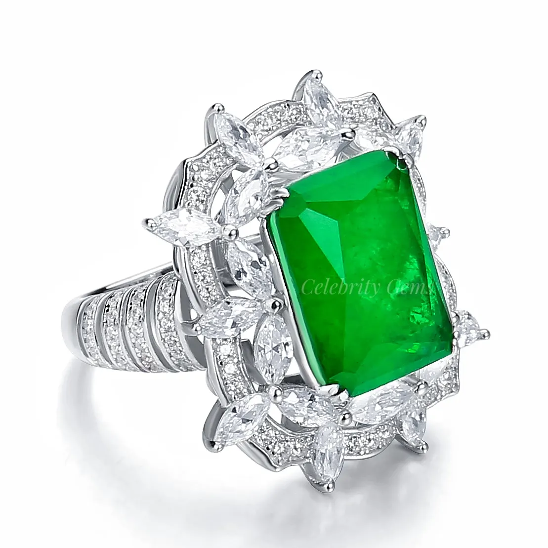 Conjunto de joias esmeralda 925 prata esterlina, anel esmeralda sintética para mulheres