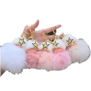 Cute 8CM Sleeping Baby Doll Keychain Pompom Rabbit Fur Ball <b>Key</b> <b>Chain</b> Fluffy Car Keyring Bag Charm Gift Plush Fur Keychain - Product Image 3