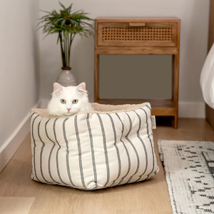 Nido respetuoso con el medio ambiente fácil de limpiar elegante a rayas de pared alta con forma de abrazo para Gatos Perros personalizado cálido Sherpa Interior hecho a mano cama para mascotas - Product Image 2