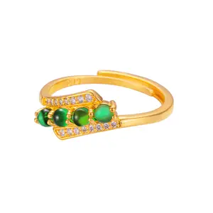 Hot Selling Boutique Gold-Plated Bright Cut Emerald Adjustable Size Ring New Fashionable Commemorative Wedding Gift