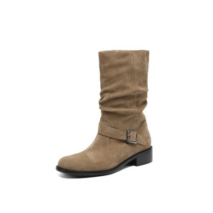 Usine en gros Vintage vache <span class=keywords><strong>daim</strong></span> femmes <span class=keywords><strong>bottes</strong></span> 2025 automne bout rond mode boucle de ceinture <span class=keywords><strong>mi</strong></span> talons <span class=keywords><strong>mi</strong></span>-<span class=keywords><strong>mollet</strong></span> <span class=keywords><strong>bottes</strong></span> grandes tailles 48 - Product Image 5