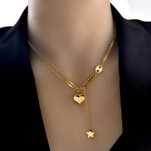 Mode Lariat Colliers Chaîne <span class=keywords><strong>En</strong></span> Acier Inoxydable Amour Coeur Charme Pendentif Collier Bijoux <span class=keywords><strong>En</strong></span> Acier Inoxidable pour les Femmes - Product Image 1