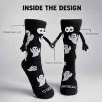 Chaussettes de couple pour adultes à motif fantôme d'Halloween avec yeux en peluche 3D, logo personnalisé, écologiques et respirantes