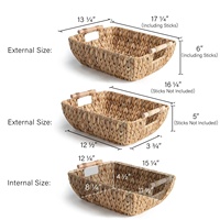 Grands paniers de rangement tissés à la main avec poignées en bois, paniers en osier de jacinthe d'eau pour l'organisation