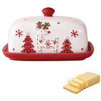 Pot à beurre en céramique de Noël avec couvercle, cloche décorative en porcelaine pour Noël, pot à beurre en céramique avec couteau à beurre en acier inoxydable