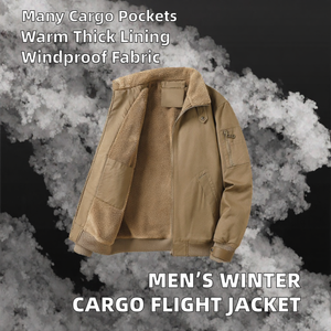 <b>Men</b> <b>Sherpa</b> Lined Bomber <b>Jacket</b> Winter Casual Flight Coat Multiple Pockets - Product Image 2