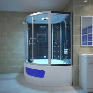 Satisfaction Guarantee Shower Room Smart Steam Whirlpool Bath Black Tempering Glass Sector Shape Luxury Shower Cabin