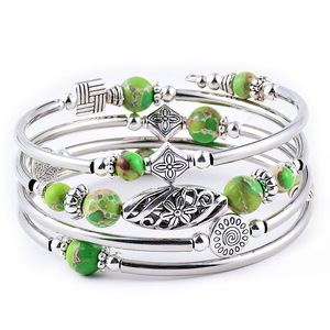 Pulseras de joyería de moda, envoltura de alambre trenzado, brazalete multicapa turquesa, envoltura de memoria en espiral, pulsera de joyería fina para mujer - Product Image 6