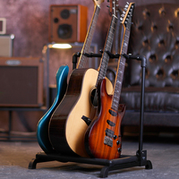 Stand Gitar Lantai 3 Kaki Lipat Konstruksi Logam Warna Hitam Desain Tahan Lama untuk Gitar Bass/Elektrik/Akustik