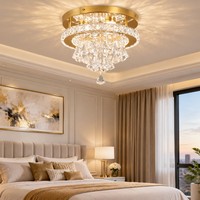 Lustre de plafond LED moderne de luxe en or et cristal, en acier inoxydable, avec variateur d'intensité et télécommande pour chambre, cuisine, salle à manger