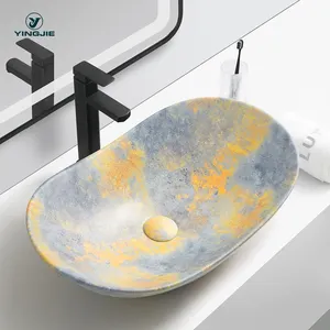 oem ceramic bathroom sink boat type lavabo morocco table top basin marble water transfer wash basin