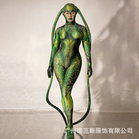 Bodysuit Green Housefly Gaya Robot Ballroom Seksi untuk Pertunjukan Tari Cosplay Pesta Halloween Pakaian Klub Malam Bar Pertunjukan