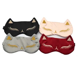 Masker Mata Sutra Alami 100%, Penutup Mata dengan Tali Elastis Bentuk Kucing, Penutup Mata Lembut untuk Tidur dengan Perjalanan