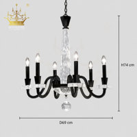 Lustre moderne en cristal noir, verre texturé transparent, luminaire suspendu en forme de bougie, lampe de luxe pour hôtel, villa, salle à manger, restaurant