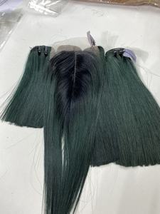 มัดผมตรงลายลูกไม้สีเขียวช่อผมมนุษย์สองชั้นเรียงเหมือนผมมนุษย์ - Product Image 5