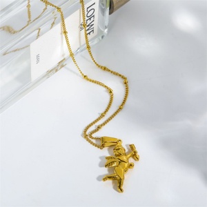 Collar Vintage de Acero Inoxidable para Mujer, Chapado en Oro, con Colgante de Perla y Cupido, con Cadena de Eslabones - Regalo de Aniversario para Fiesta - Product Image 3