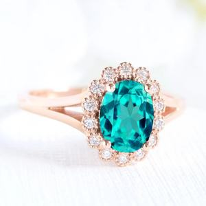 แหวนหมั้นเพชรพลอยพาราไบต์สังเคราะห์ทรงรีชุบทองคำแท้ S925 ดีไซน์ดอกไม้ สำหรับภรรยา ชุดแหวนแต่งงาน - Product Image 5