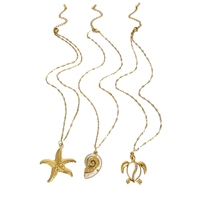 Collar con Colgante de Acero Inoxidable con Certificación CE, Estilo Oceánico, con Tortuga, Concha y Estrella de Mar, Bañado en Oro de 18K