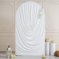 KAVI Rideau de fond de scène de mariage en soie de lait plissée ovale, drapé extensible réutilisable en tissu pour décoration événementielle