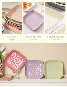 Série de style crème pétrie à la main assiette carrée de 8 pouces capacité domestique dîner vaisselle simple <span class=keywords><strong>couleur</strong></span> unie grande assiette en céramique - Product Image 5